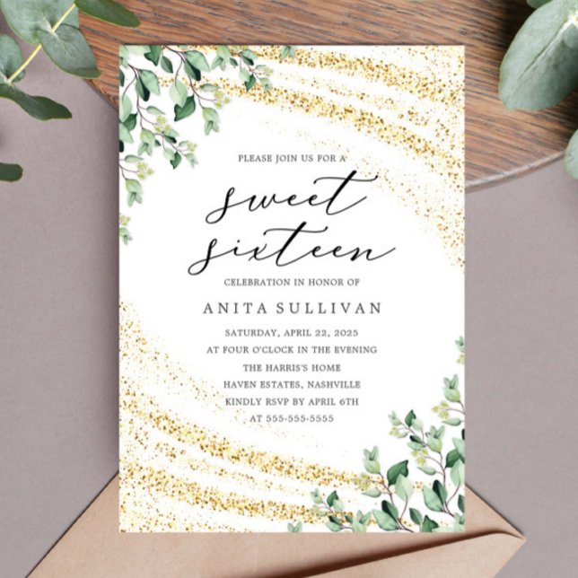 Guld Glitter Grey Sweet sixteen 16 födelsedag Inbjudningar (Skapare uppladdad)