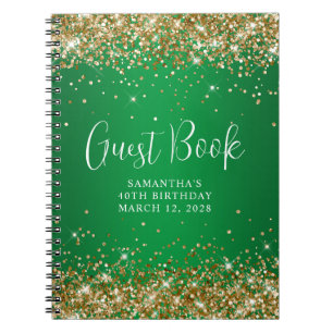 Guld Glitter Grön Ombre 40-årsdag Gästbok Anteckningsbok