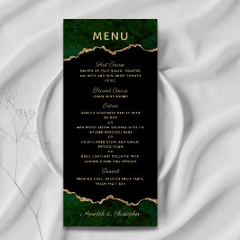 Guld Glitter Grönt Agate Bröllop Menu Meny