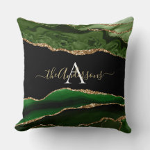 Guld Glitter Grönt Agate Geode Monogram