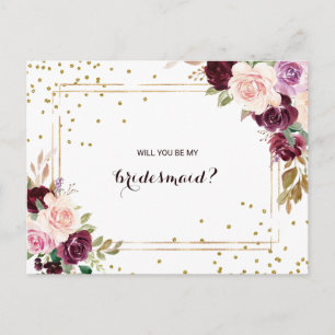 Guld Glitter Grönt Burgundy Blommigt Bridesmaid Inbjudan Vykort