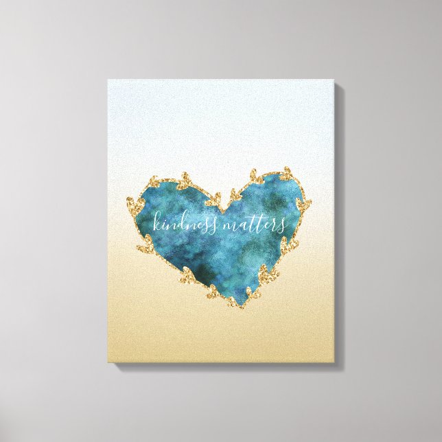 Guld Glitter Grönt Teal Aqua Blue Earth Heart Canvastryck (Framsida)