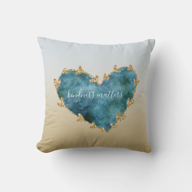 Guld Glitter Grönt Teal Aqua Blue Earth Heart Kudde (Framsida)
