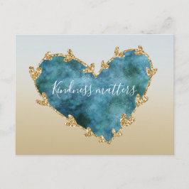 Guld Glitter Grönt Teal Aqua Blue Earth Heart Vykort