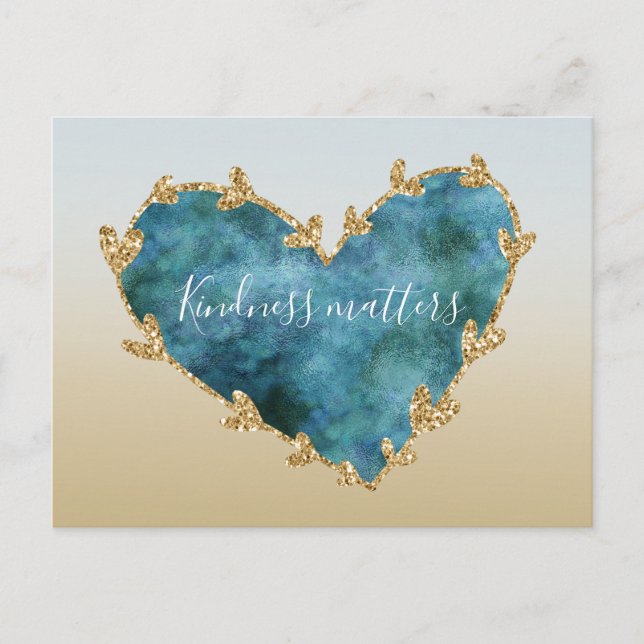 Guld Glitter Grönt Teal Aqua Blue Earth Heart Vykort (Framsida)