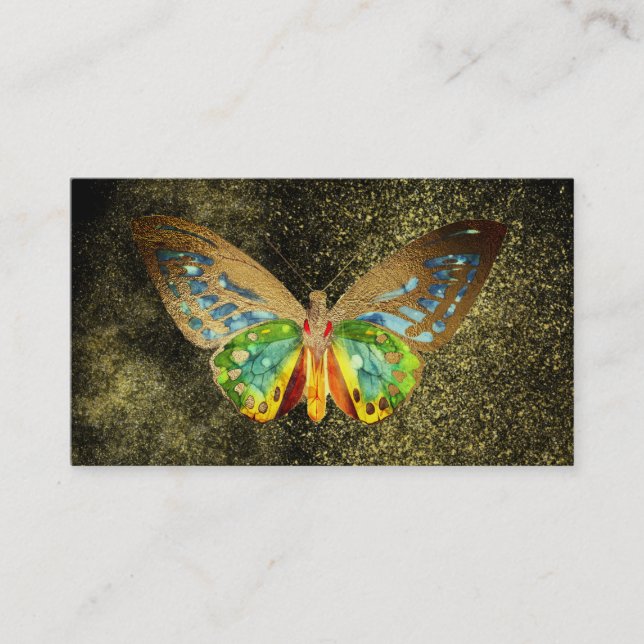 *~* Guld Glitter Guld Gilded Watercolor Butterfly Visitkort (Framsida)