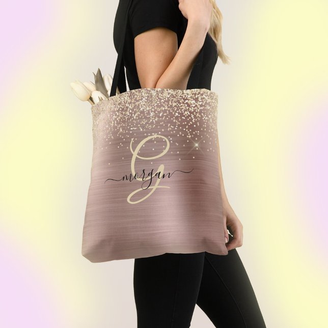 Guld Glitter, Guld Monogram, svart Namn Tygkasse (Skapare uppladdad)