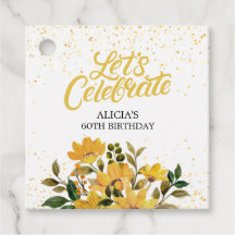 Guld Glitter Gult Blommigt Birthday