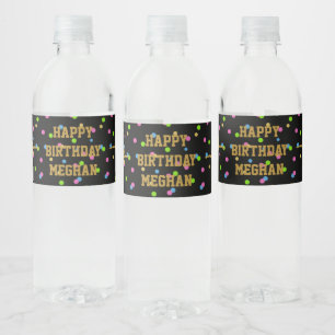 Guld Glitter Gymnast Gymnastics Birthday Black Vattenflaskor Etikett