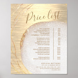 Guld Glitter Hair Stylist Salon Pris List-meny Poster