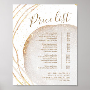 Guld Glitter Hair Stylist Salon Pris List-meny Poster