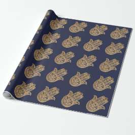 Guld Glitter Hamsa Lucky Hand Mystical navy blue Presentpapper