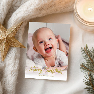 Guld Glitter Handskriftlig Foto God jul Vykort