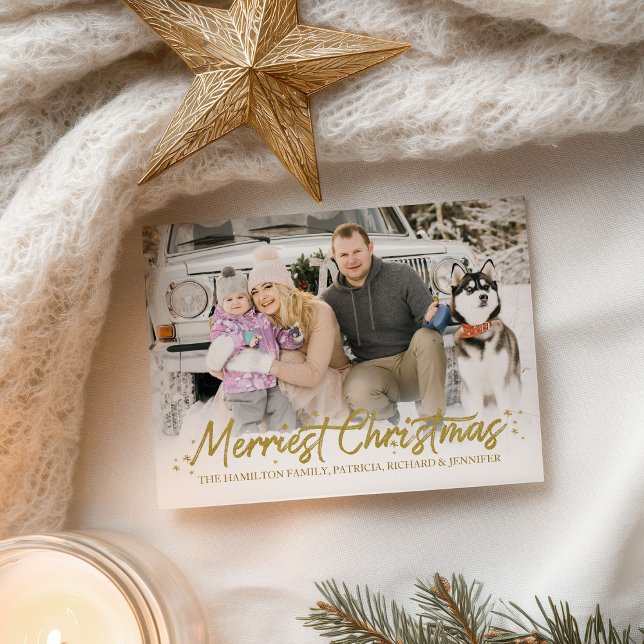 Guld Glitter Handskriftlig fotomerriest jul Vykort (Skapare uppladdad)