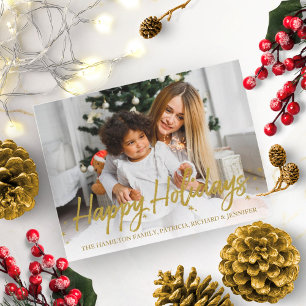Guld Glitter Handskriven Foto God Jul Vykort