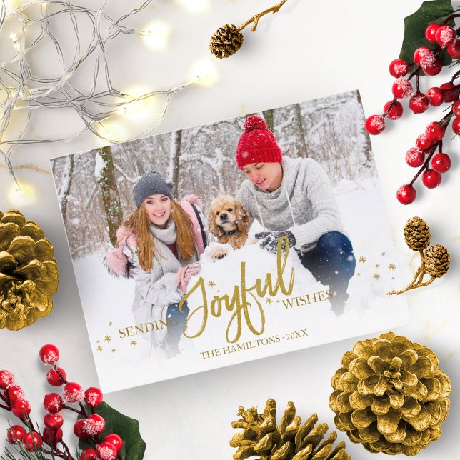 Guld Glitter handskriven fotopatjulsfoto, Helgdaga Vykort (Skapare uppladdad)