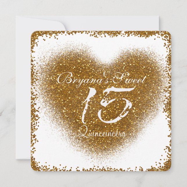 Guld Glitter Heart 15 Quinceincera-inbjudningar Inbjudningar (Framsida)