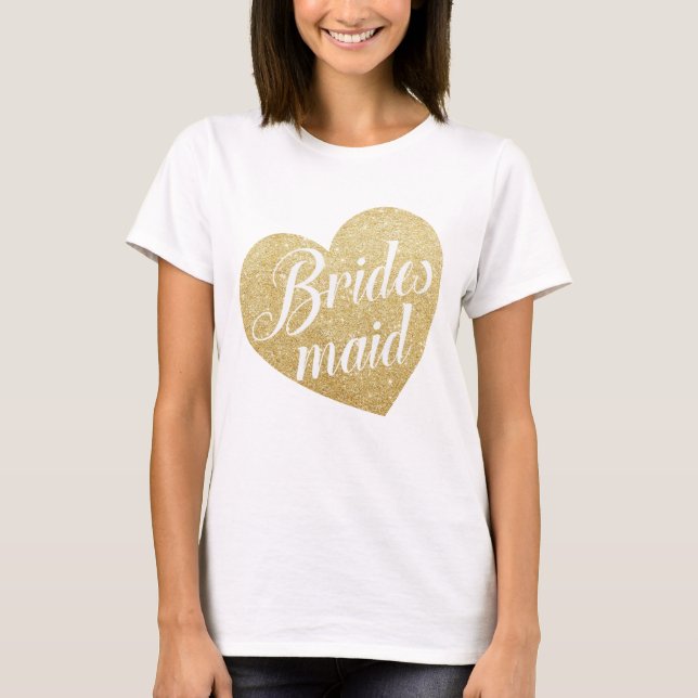 Guld Glitter Heart Bridesmaid FAB Top Finare Tee (Framsida)
