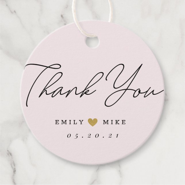 Guld Glitter Heart Bröllop Tack Rosa Gåvor Etiketter (Framsida)