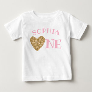 Guld Glitter Heart Cute Girl Första födelsedagen T Shirt