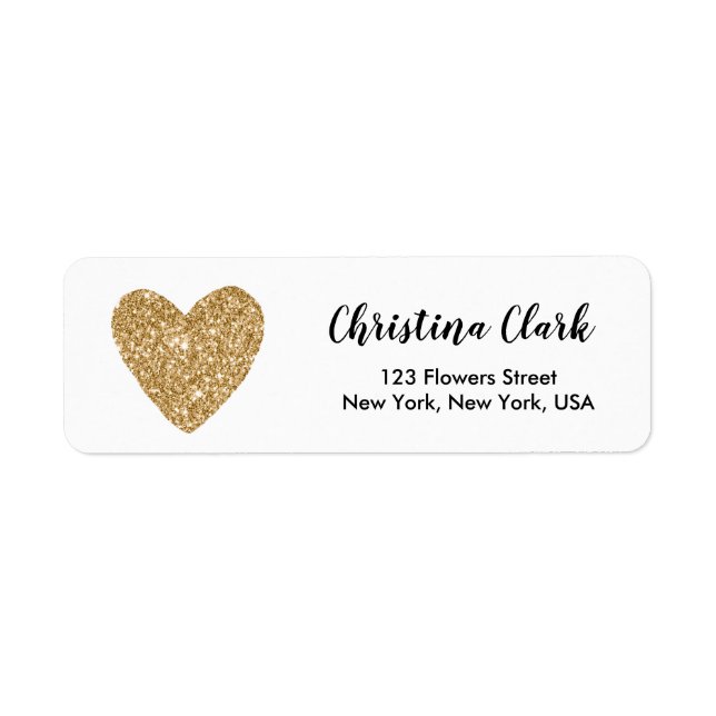 Guld Glitter Heart Cute Personlig Anpassningsbar Returadress Etikett (Framsidan)