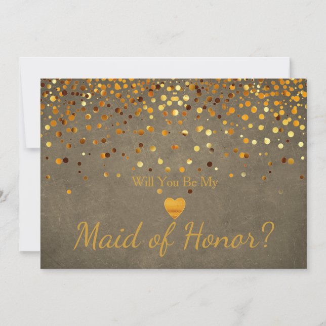 Guld Glitter Heart Faux maid of honor Inbjudningar (Framsida)