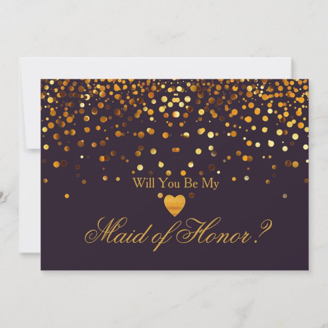 Guld Glitter Heart Faux maid of honor Inbjudningar (Framsida)