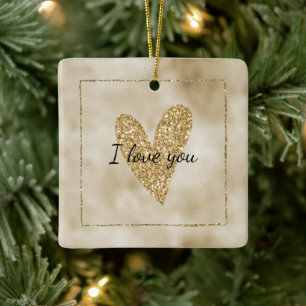 Guld Glitter Heart Julgransprydnad Keramik