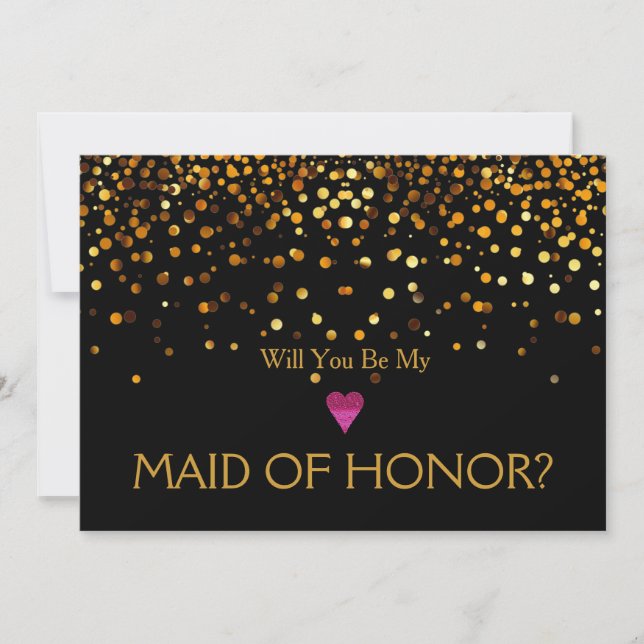 Guld Glitter Heart Kommer du att vara min MAID OF  Inbjudningar (Framsida)