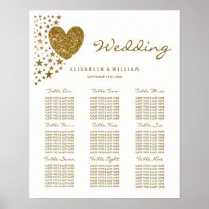 Guld Glitter Heart och Stars Bröllop Poster