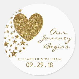 Guld Glitter Heart och Stars Bröllop Runt Klistermärke