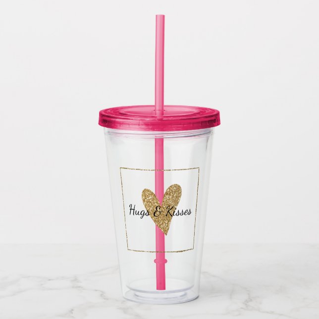 Guld Glitter Heart Take Away Mugg (Framsida)
