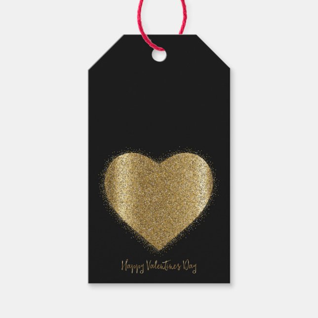 Guld Glitter Heart Valentindagen Gift Märkre Presentetikett (Framsidan)