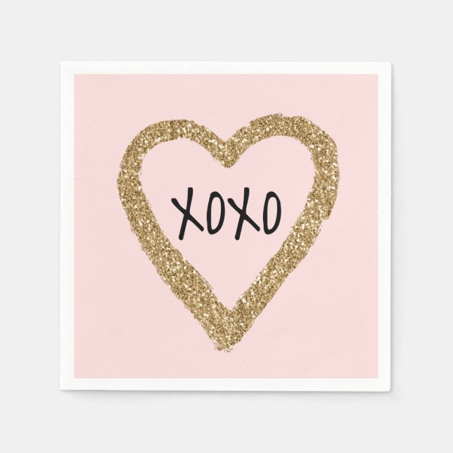 Guld Glitter Heart XOXO Pappersservett (Framsidan)