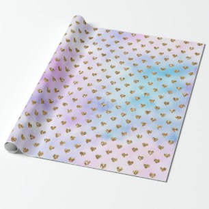 Guld Glitter Hearts Aqua Lila Ombre Presentpapper