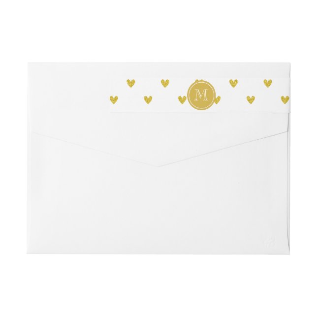 Guld Glitter Hearts med Monogram Etikettband (Baksidan)