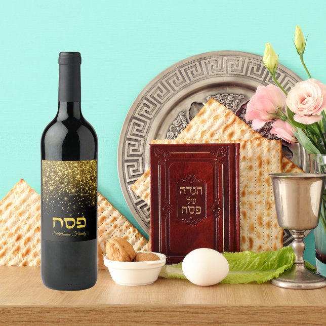 Guld Glitter Hebrew Passover Vinflaska Etikett (Skapare uppladdad)