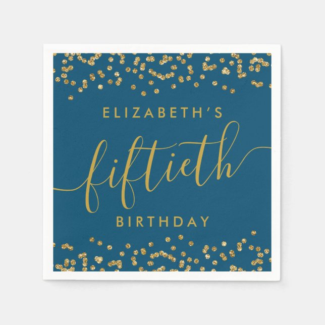 Guld Glitter Hej 50 Femtionde Födelsedagsfesten Na Pappersservett (Framsidan)