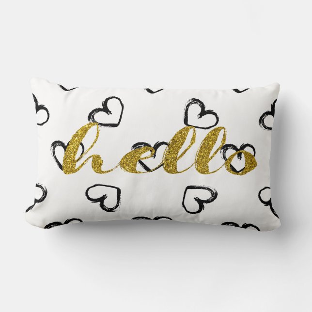Guld Glitter Hej-skript Doodle Heart Lumbarkudde (Framsida)