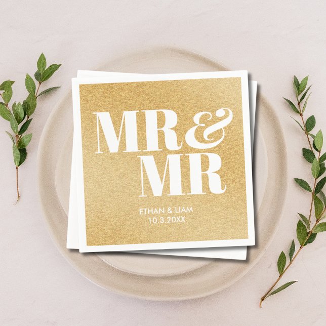 Guld Glitter, herr och herr Personlig Bröllop Napk Pappersservett (Gold Glitter Mr & Mr Personalized Wedding Napkins
)