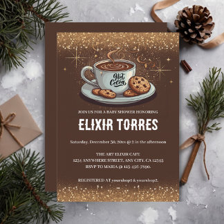 Guld Glitter Hett Chocolate Winter Baby Shower Inbjudningar