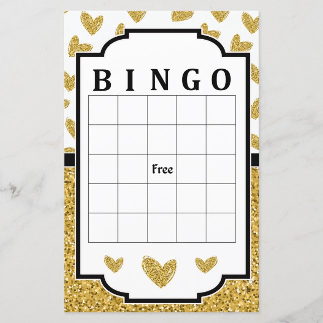 Guld glitter hjärta bingo spel (Framsida)