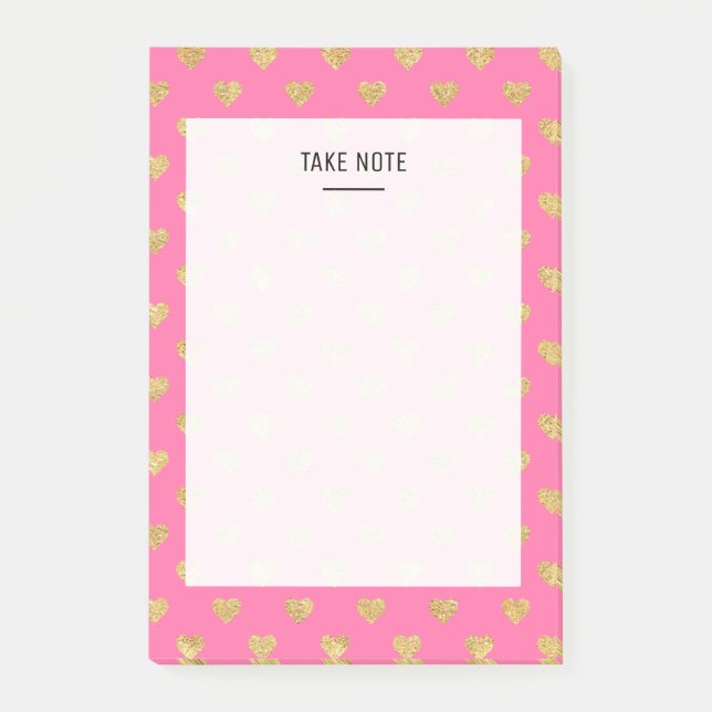 Guld glitter hjärtan post-it block (Framsida)