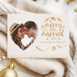 Guld Glitter Hjärtfoto God Jul & Gift Julkort