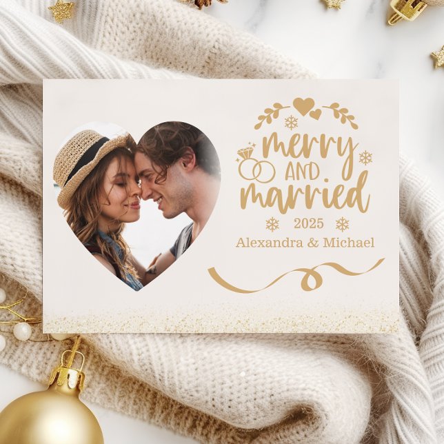 Guld Glitter Hjärtfoto God Jul & Gift  Julkort (Skapare uppladdad)