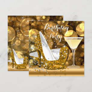 Guld Glitter Höga Klackar Cocktail Födelsedagsfest Inbjudningar