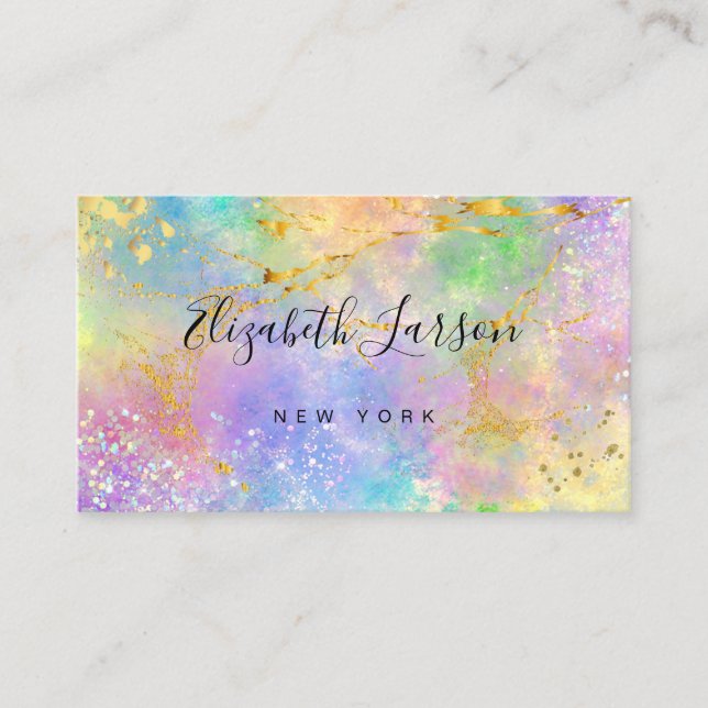 Guld Glitter Holografisk Opal Sten Skönhet Artist Visitkort (Framsida)