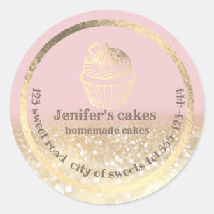 Guld-glitter Homemade-kakor och behandlar förpackn Runt Klistermärke