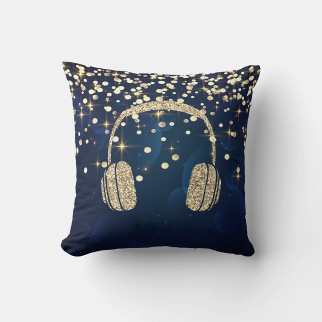 Guld Glitter hörlurar,Stars Dots Navy Blue Kudde (Framsida)