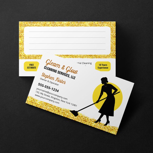 Guld Glitter House Städning Janitorial Service Visitkort (Skapare uppladdad)